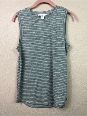 Athleta Breezy Gray & White Stripe Curved Hem Tank Top Small